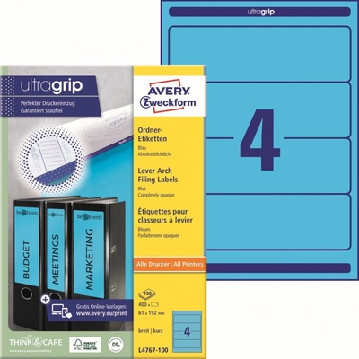 Avery Zweckform L4767-100 Etikety na pořadače 61x192mm 400 ks modrá
