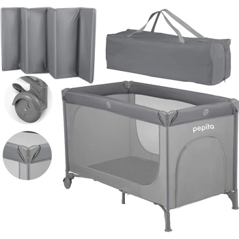 Pepita Сгъваемо легло за пътуване с матрак - сиво (KF-BBX02-dark-grey)