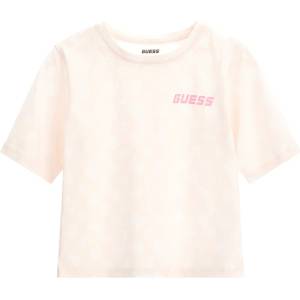GUESS Къса тениска за момиче в бежово с контрастно лого Guess