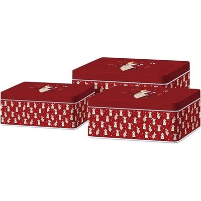 Emocio Plechová hranatá dóza Holiday SpiritT červená 210 × 210 × 83 180 × 180 × 75 3 ks, – Zboží Dáma
