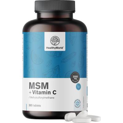 HealthyWorld MSM 2000 mg + Vitamin C - 365 таблетки