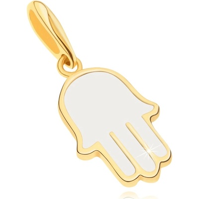 Šperky eshop Zlatý přívěsek 585 ruka Fatimy pokrytá glazurou bílé barvy GG121.06