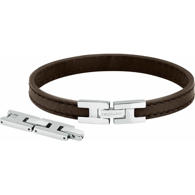 Trussardi Módní tmavě hnědý kožený náramek T-Leather TJAXZ02