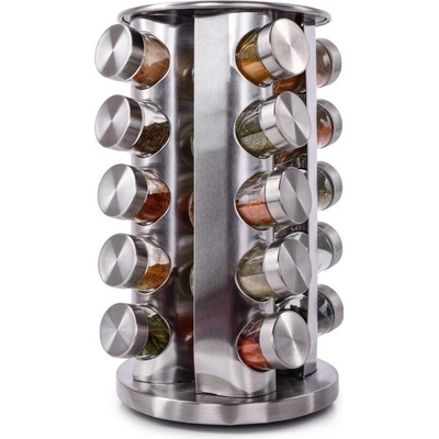 CAROUSEL otočný nerezový stojan na koření se skleněnými kořenkami 20 x 90 ml