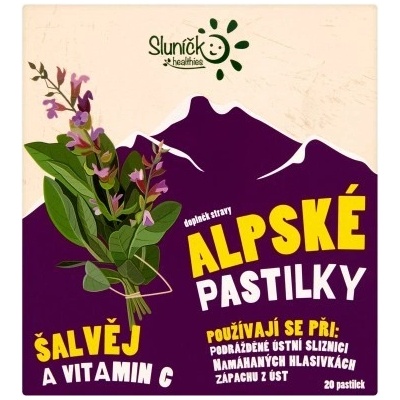 Sluníčko Healthies Alpské pastilky šalvěj a vitamin C 20 pastilek 50 g