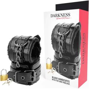  Регулируеми кожени белезници с катинар - Darkness Handcuffs Black (D-221230)