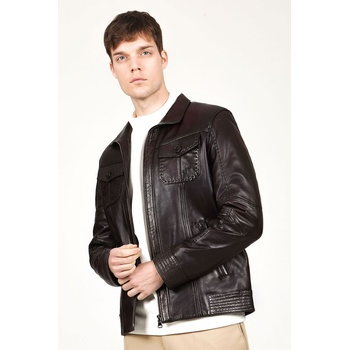 Jacket Club Мъжко яке от естествена кожа e-945 - Кафяво #319091 (319091_Тъмно кафяв)