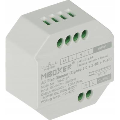 MiBoxer TRI-C1ZR triakový stmívač Zigbee 3.0 + RF 2,4GHz + tlačítko, 230VAC, 300W