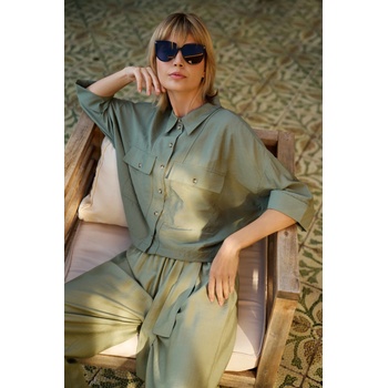 Moodo Каки свободна риза с къс ръкав Moodo | Zelen | ЖЕНИ | XS