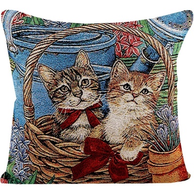 Gobelínový povlak na polštář kočky 45x45 cm modrá 1 ks