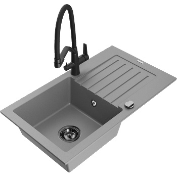 Mexen Pablo гранитна мивка с 1 камера и отцедник и кухненски смесител Duo, сив - 6510-71-671701-70-B (6510-71-671701-70-B)