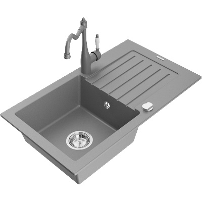Mexen Pablo мивка от гранит с 1 камера с отцедник и кухненски смесител Carla, сив - 6510-71-670700-71 (6510-71-670700-71)