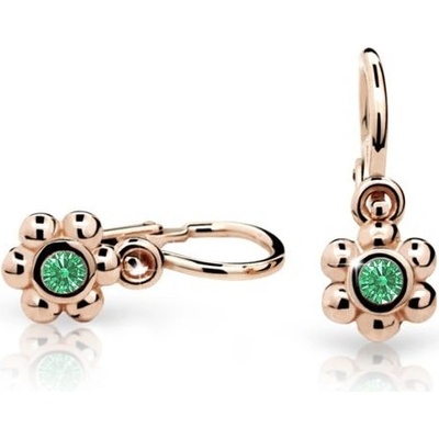 Danfil dětské náušnice kytičky C2031 z růžového zlata s kamínkem Emerald Green zapínání brizura