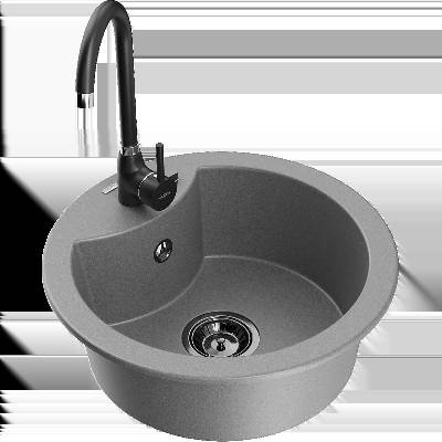 Diego гранитна кухненска мивка с 1 отделение и кухненски кран Telma, сив - 6512-71-670200-70-B (6512-71-670200-70-B)