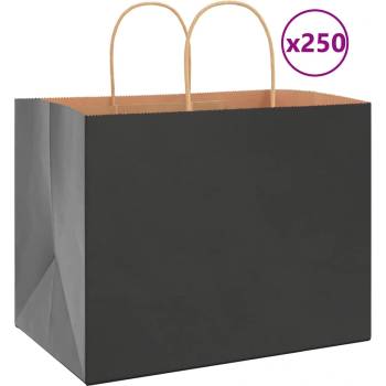 vidaXL Хартиени торбички 250 бр с дръжки черни 32x22x24 см (4101651)