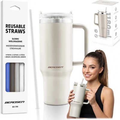 Berdsen termohrnek se slámkou 1180 ml krémový