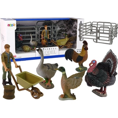 mamido Veľká sada figúrok Farm Village Turecko Sliepky Kohút Trakár 11 kusov