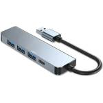 Tech-Protect USB хъб Tech-Protect THP2037, 5 порта, от USB Type-A към 3x USB 2.0 Type-A, 1x USB 3.0 Type-A, 1x USB Type-C, сив (THP2037)