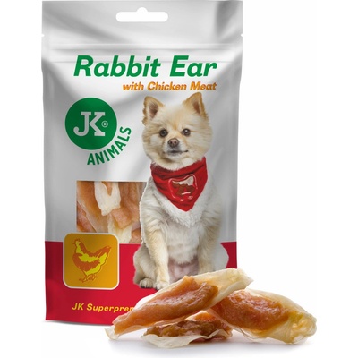JK ANIMALS Meat Snack Rabbit Ear with Chicken Meat sušené králičí uši s kuřecím masem 80 g