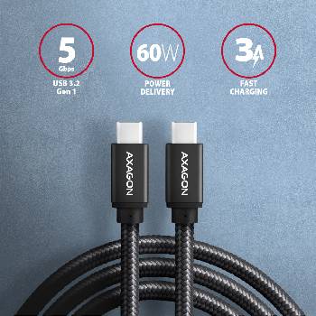 AXAGON Кабел Axagon BUCM3-CM10AB USB C - USB C 3.2 Gen 1 1 м, черен (BUCM3-CM10AB)