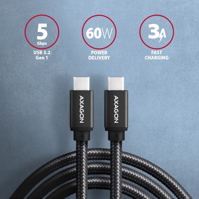 AXAGON Кабел Axagon BUCM3-CM10AB USB C - USB C 3.2 Gen 1 1 м, черен (BUCM3-CM10AB)