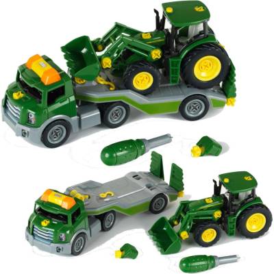 KLEIN 3908 auto s traktorem JOHN DEERE 6215R čelním nakladačem a nářadím