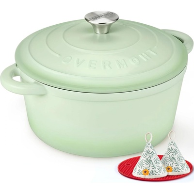 Overmont roasting pan enamel cast iron pot - casserole dish 26cm oven-safe - with lid and cookbook - for kitchen baking stewing roasting - OM-ECI-01