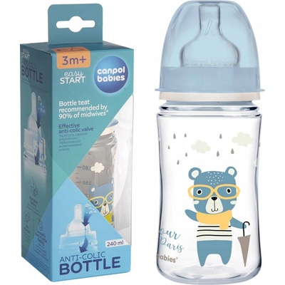 Canpol babies fľaša sa širokým hrdlom Bonjour Paris modrá 240ml