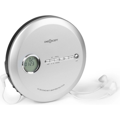 OneConcept CDC 100MP3 дискмен дискплеър LCD ASP бас усилвател 2X1.5V сребрист (MG3-CDC-100MP3 SI) (MG3-CDC-100MP3 SI)