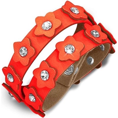 Šperky eshop oranžový kožený pás s květinkami a zirkony AB21.02
