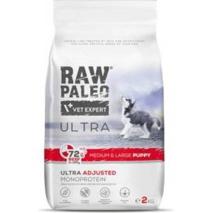 VetExpert Raw Paleo Ultra Beef Puppy Medium Large - висококачествена монопротеинова храна за подрастващи кучета от средни и едри породи с Говеждо, 2 кг, Vet Expert - Полша