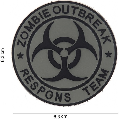 Gumová nášivka 101 Inc nápis Zombie Outbreak Team - sivá