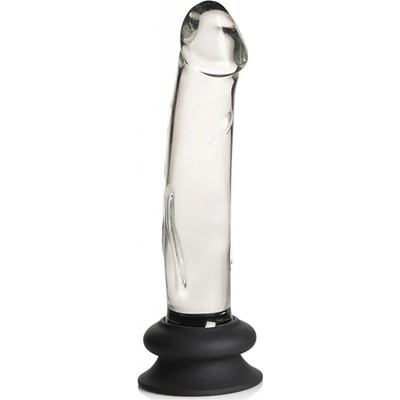 Curve Novelties Pleasure Crystals Glass Dildo Silicone Base 18cm