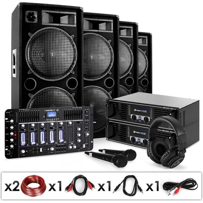 Electronic-Star DJ PA комплект "Bass First Pro Bluetooth", 2 x усилвател, 4 x високоговорител, миксер, 4000 W (Bass-First-Pro-BT) (Bass-First-Pro-BT)