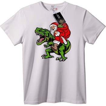 NOONEBRAND Тениска Дядо Коледа яздещ T-Rex - S, White