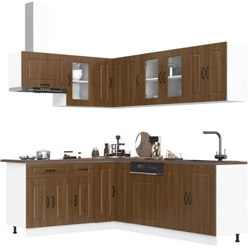 vidaXL Комплект кухненски шкафове, 11 части, "Kalmar", кафяв дъб, инженерна дървесина (3314888)