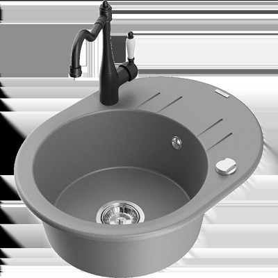 Kevin гранитна кухненска мивка с 1 корито, отцедник и кухненски смесител Carla, сив - 6517-71-670700-70 (6517-71-670700-70)