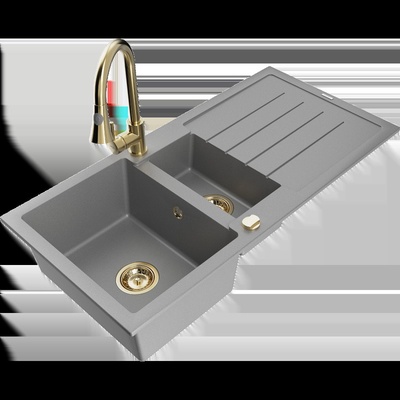 Andres гранитна мивка с 1, 5 камери с отцедник и кухненски смесител Elia, сив - 6515-71-670101-50 (6515-71-670101-50)