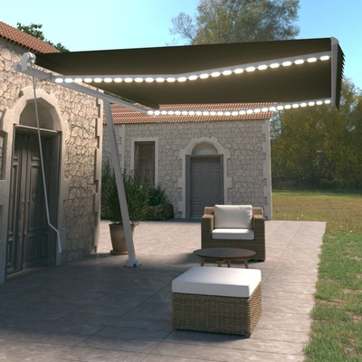 VidaXL Ručně zatahovací markýza s LED světlem 450 x 350 cm antracitová