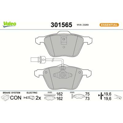 VALEO Sada brzdových platničiek kotúčovej brzdy 301565