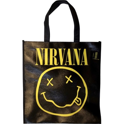 RukaHore Taška Nirvana Eco Shopper: Yellow Happy Face Black Back Print Čierna