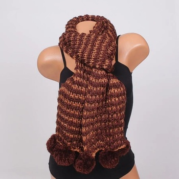 Image 1 of Плетен шал в кафяви нюанси с пухкави помпони