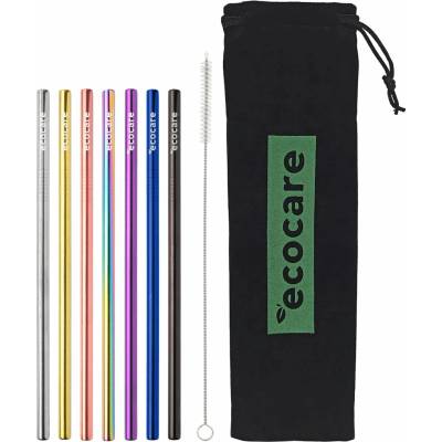 ECOCARE Kovová brčka rovné mix 7 ks