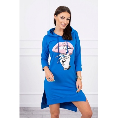 Kesi Dress with longer back and colorful print mauve-blue čierna šedá svetlomodrá