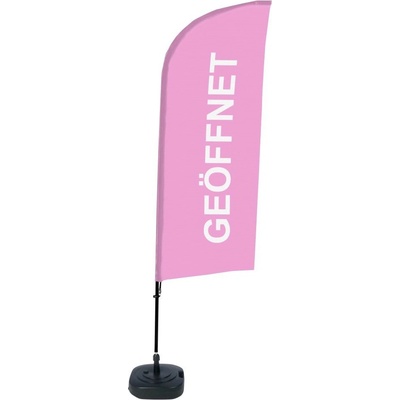 Jansen Display Kompletní sada reklamní vlajky ve tvaru křídla, Otevřeno, růžová, německy ECO, 1105 x 3300 mm