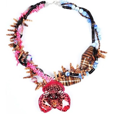 Dannyra Колие с естествена орхидея, корали, раковини, ахат, яспис Pink Island Dannyra Jewels