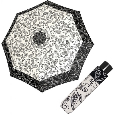 Doppler Fiber Mini Black White paisley dámsky skladací dáždnik bílo černý