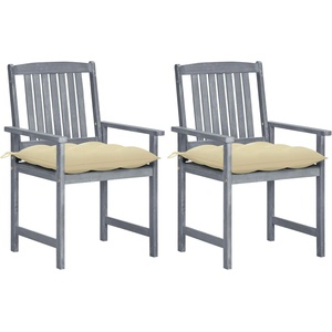 vidaXL Градински столове с възглавници, 2 бр, сиви, акация масив (3061255)