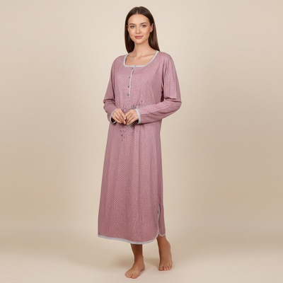 Карирана макси нощница с дълъг ръкав в цвят пудра