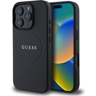 GUESS Калъф GUESS, PU Grained Classic Logo MagSafe за iPhone 16 Pro, GUHMP16LPGHSMMK, Черен (GUHMP16LPGHSMMK)